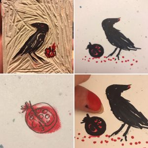Tiny Raven and Thumbprint Pomegranate