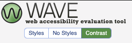 Small snapshot of the top of the WAVE tool results, showing the 3rd button, contrast, selected.
