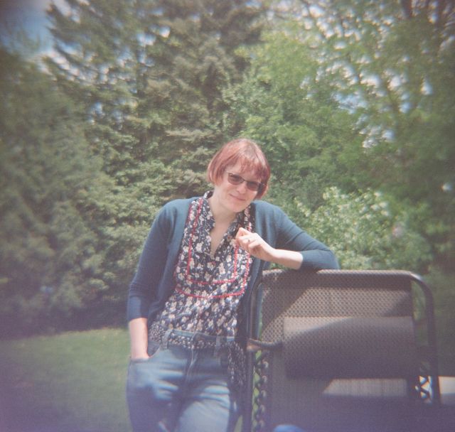 Meredith ala #dianafplus Took my new cam to brunch with expired(~10yrs) #kodak film I didn’t even realize was color.  Wasn’t sure I’d get anything and ended up with several lovely pics. Love her pose and the dreamy background. #nofilter #filmphotography #mediumformat #lomography #120film